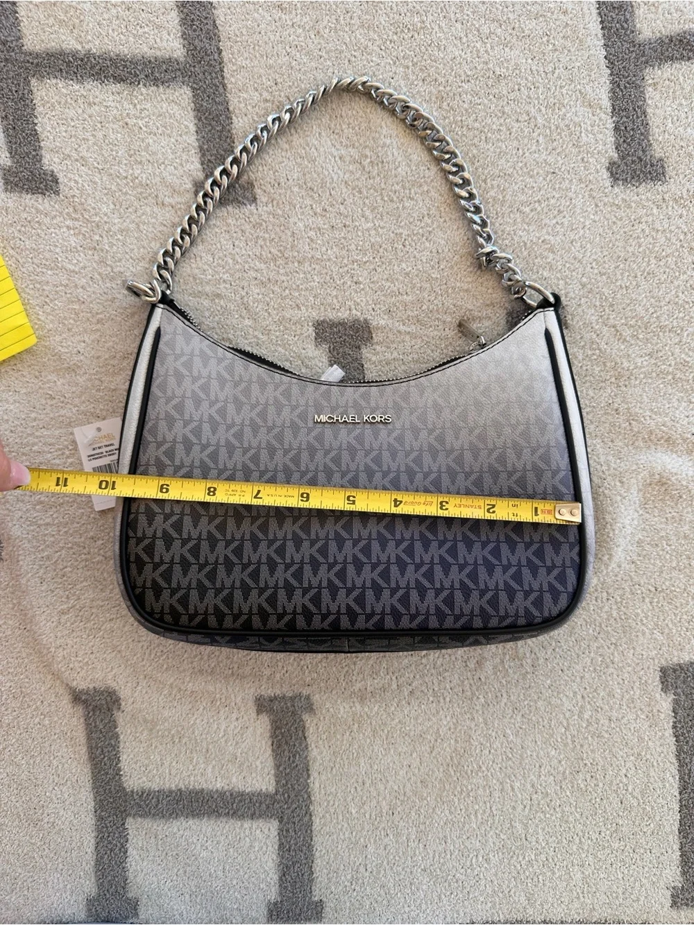 MICHAEL KORS Black to Gray Ombre Logo Shoulder Bag with Silver Chain